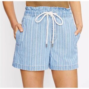 Loft Women’s High Rise Drawstring Striped Denim Shorts Size Large